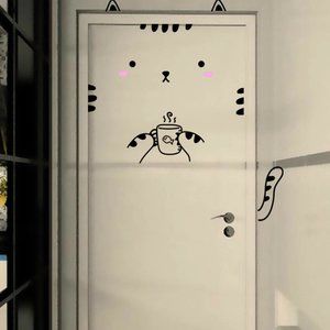 NEW Cute Striped Cat Designed Door Wall Sticker